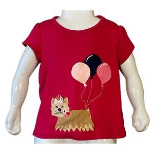 Gymboree Girls Embroidered Preppy Puppy Applique Balloons Hot Pink Cotton Tee 4T
